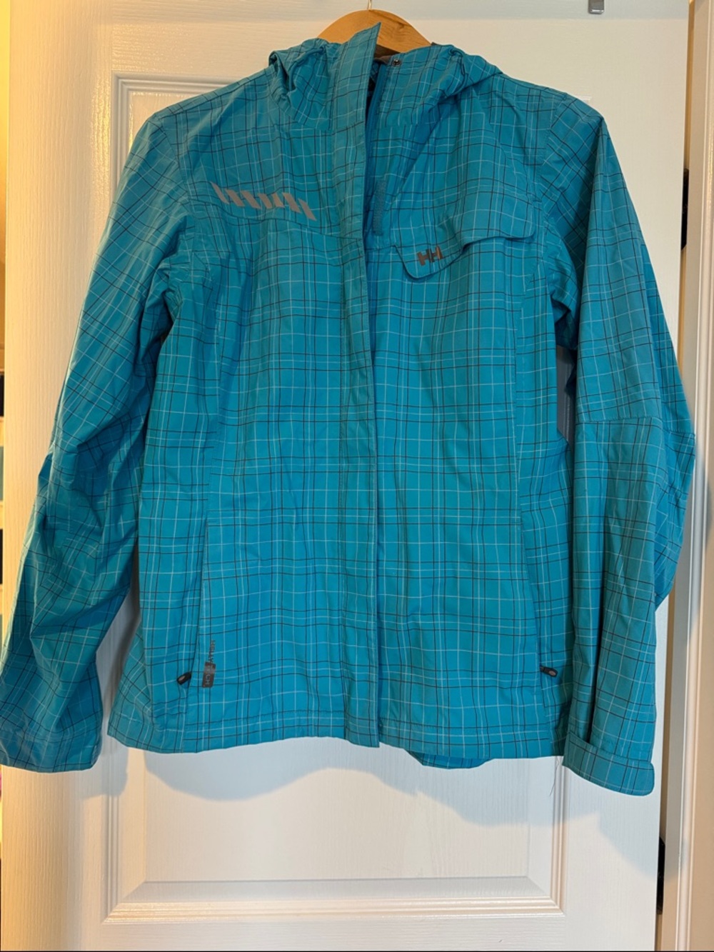 Helly Hansen Teal Plaid Rain Jacket with Hood - Women's